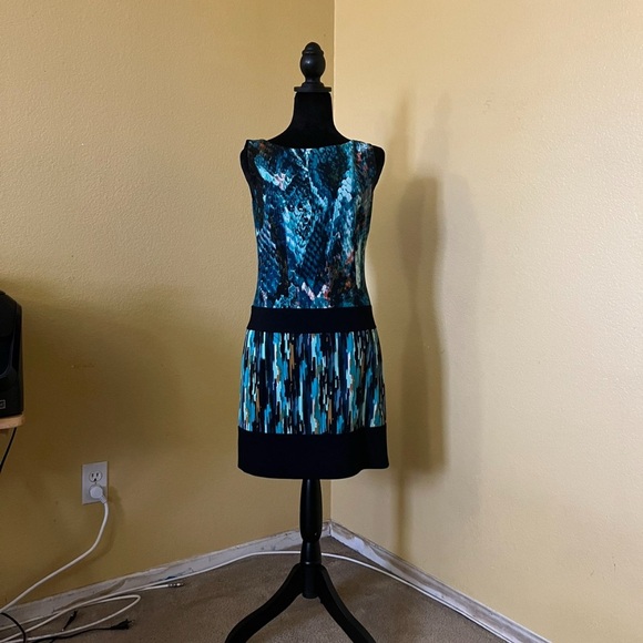 Laundry By Shelli Segal Teal and Black Mini Dress - Picture 1 of 4